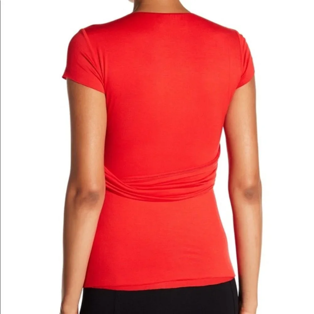Bailey 44 Belted Mock Wrap Blouse Red S Short Sleeve Tied